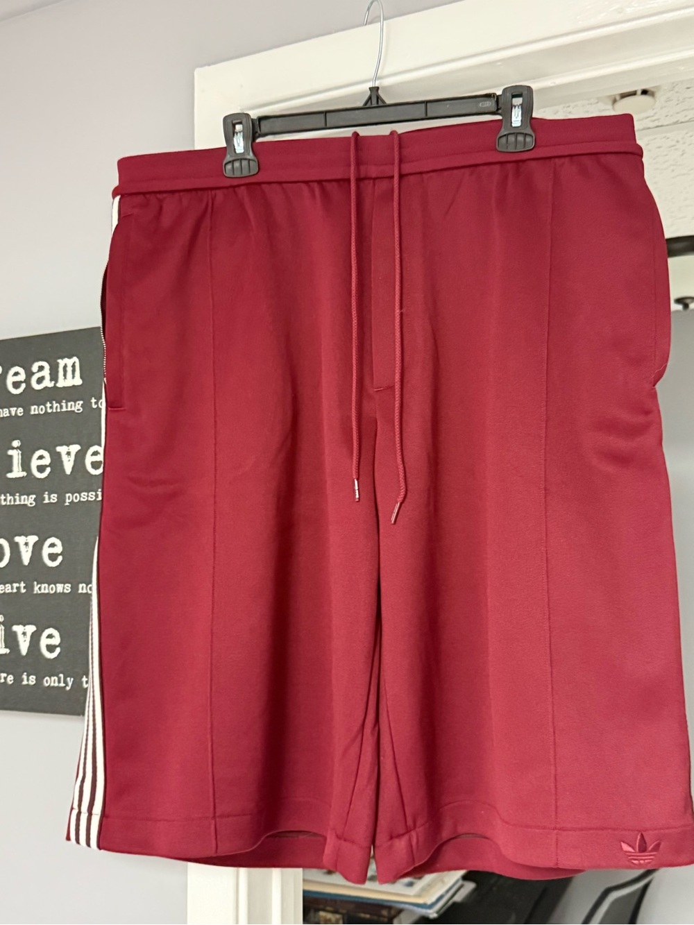 adidas whales Bonner Men's Burgundy Athletic Shorts with White Stripes
